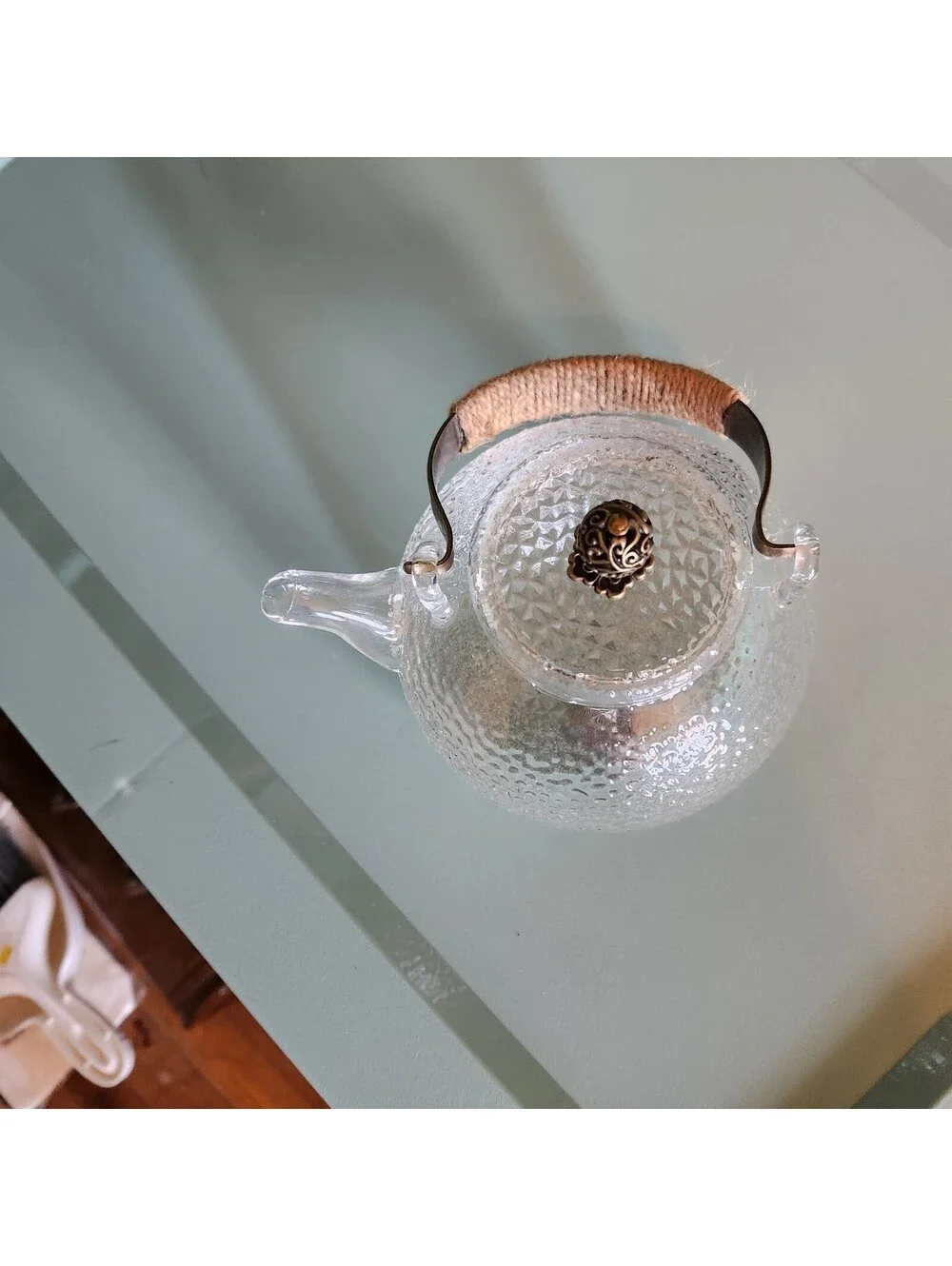 900ml Japanese Hammered Glass Teapot Tin Copper Plum Blossom Decoration